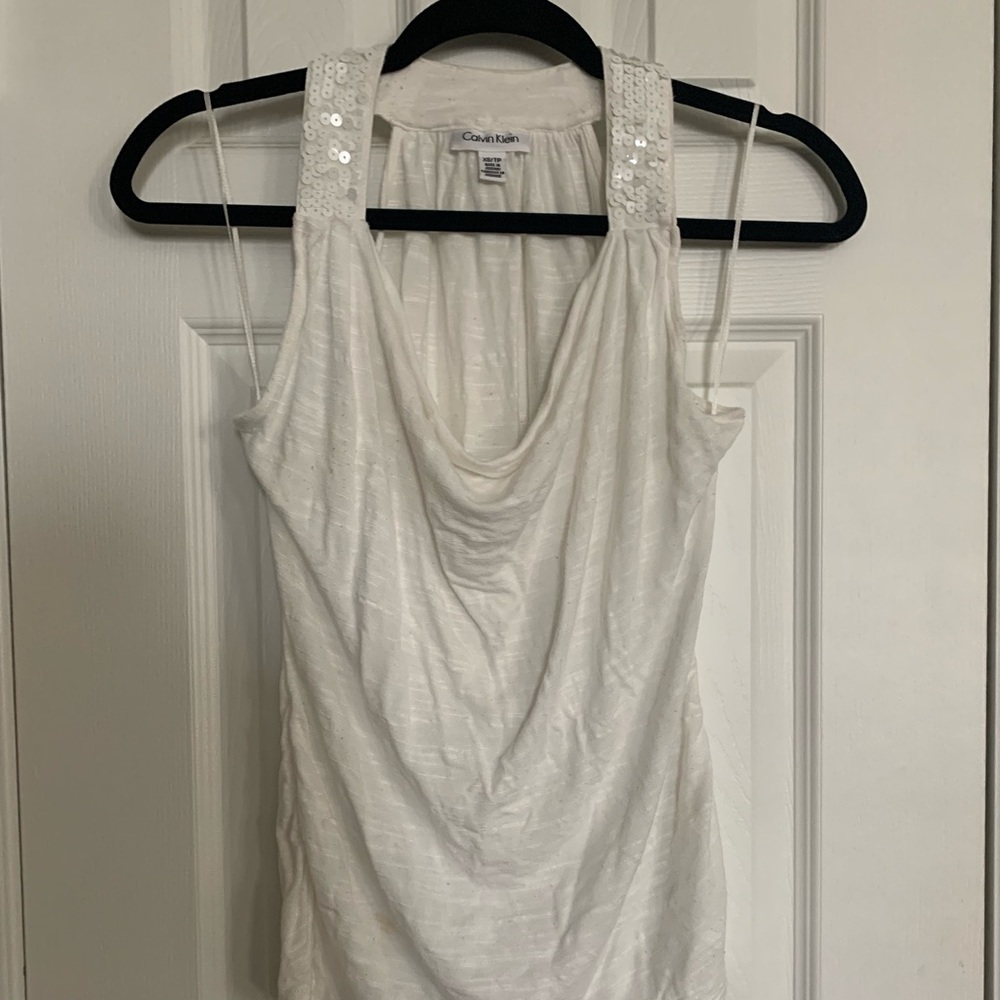 Calvin Klein Sequin Embellished Crowl Neck Top